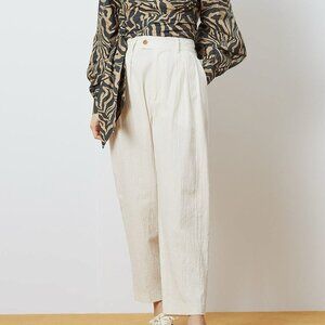Nikki Chasin Sol Pleated Trouser - White Cotton Linen Wrinkle